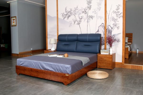 中式竹制软包床